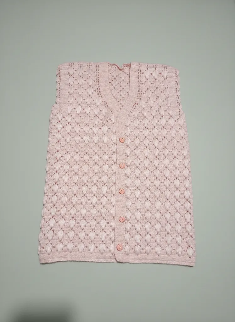 Pembe Tığ İşi Çeyizlik Yelek - El Emeği Göz Nuru