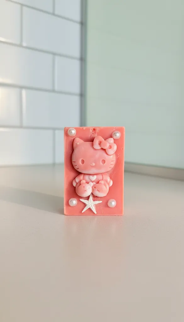 Hello Kitty Temalı Pembe Sabun - İnci ve Deniz Yıldızı Detaylı