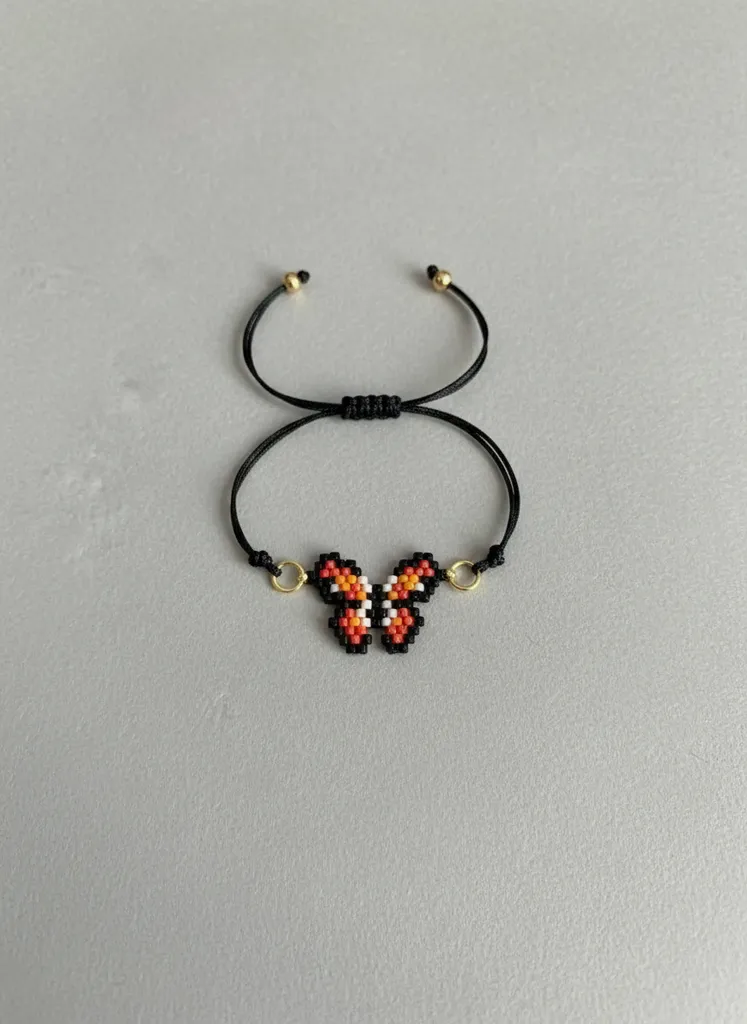 Turuncu Kelebek Figürlü Miyuki Boncuk Bileklik - Ayarlanabilir
