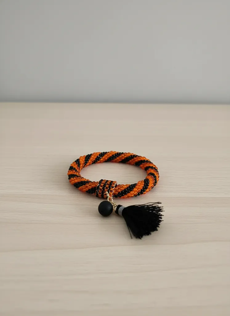 Turuncu Siyah Hapishane İşi Kum Boncuk Bileklik - El Emeği