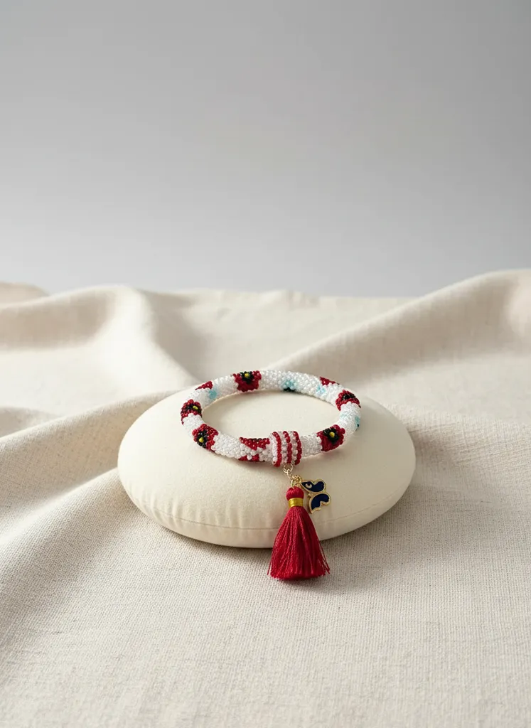 Kum Boncuklu Çiçek Desenli Bileklik - Hapishane İşi