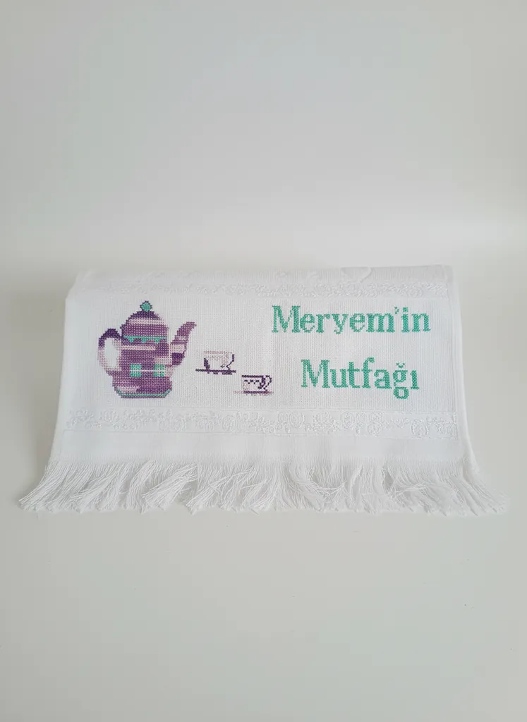 Meryem'in Mutfağı Etamin İşlemeli Beyaz Havlu - El Emeği