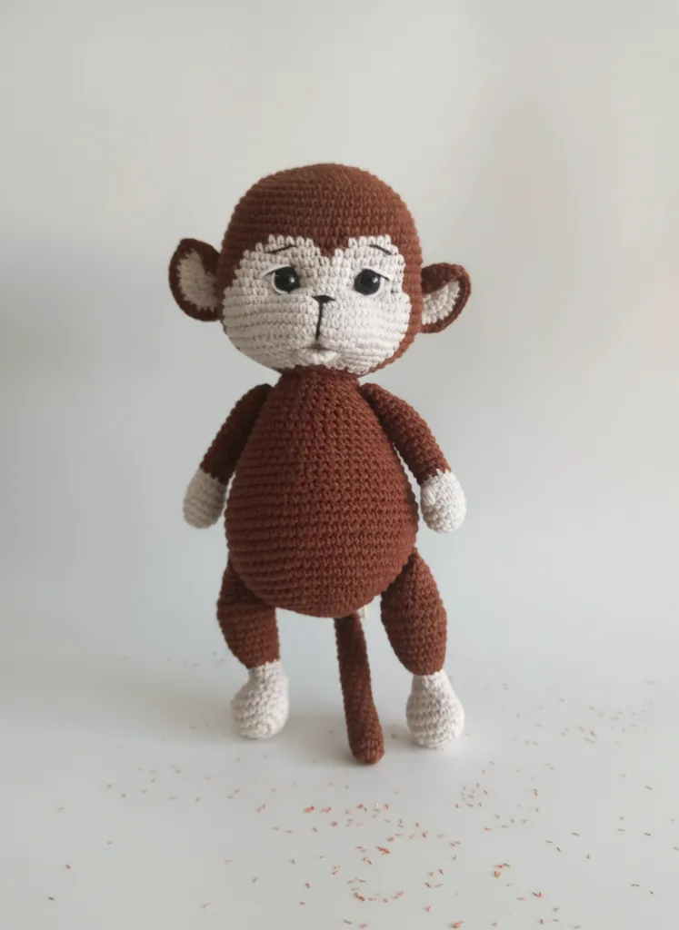 Kahverengi Örgü Oyuncak Maymun - Amigurumi Bebek Hediyesi