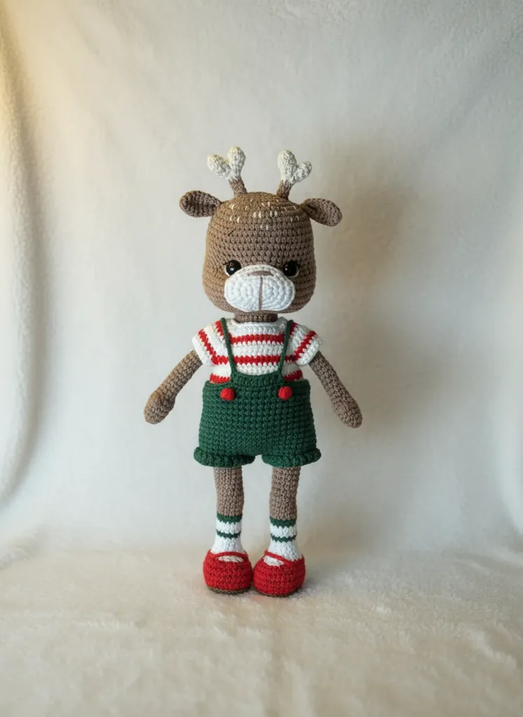 Örgü Tulumlu Geyik Amigurumi Oyuncak Bebek - El Yapımı