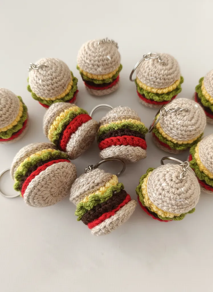 Hamburger Anahtarlık - Amigurumi Örgü Çanta Charmı - El Emeği