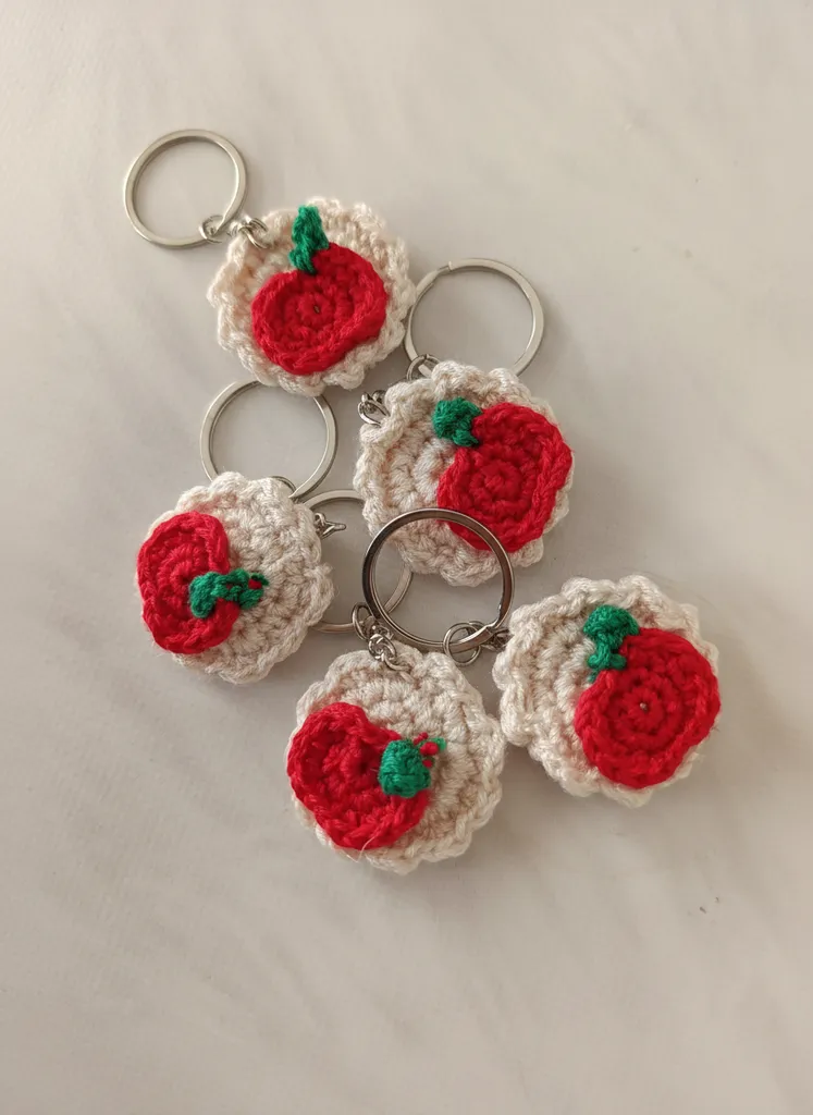 Örgü Elma Figürlü Anahtarlık veya Çanta Charmı - 5 Adet