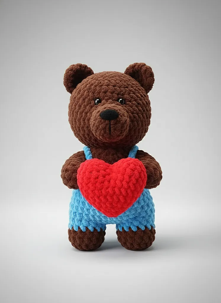 Kahverengi Kalpli Ayıcık - Kadife İp ile Örülmüş Oyuncak Ayı (22 cm)