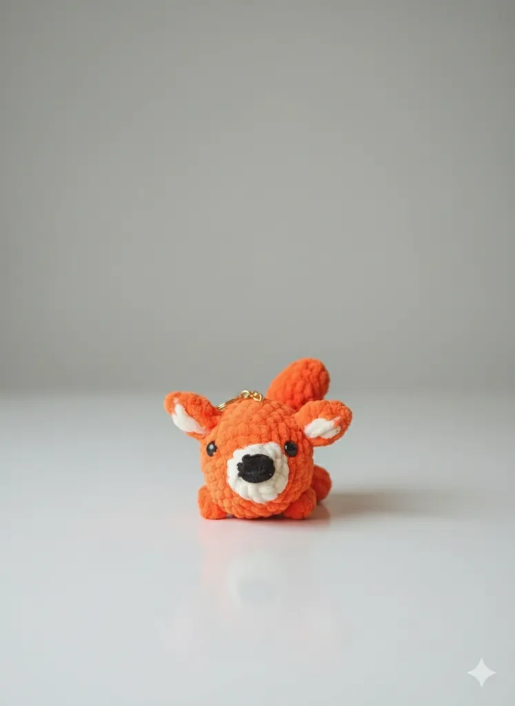 Turuncu Kadife İpten Örme Sevimli Geyik Anahtarlık - El Emeği