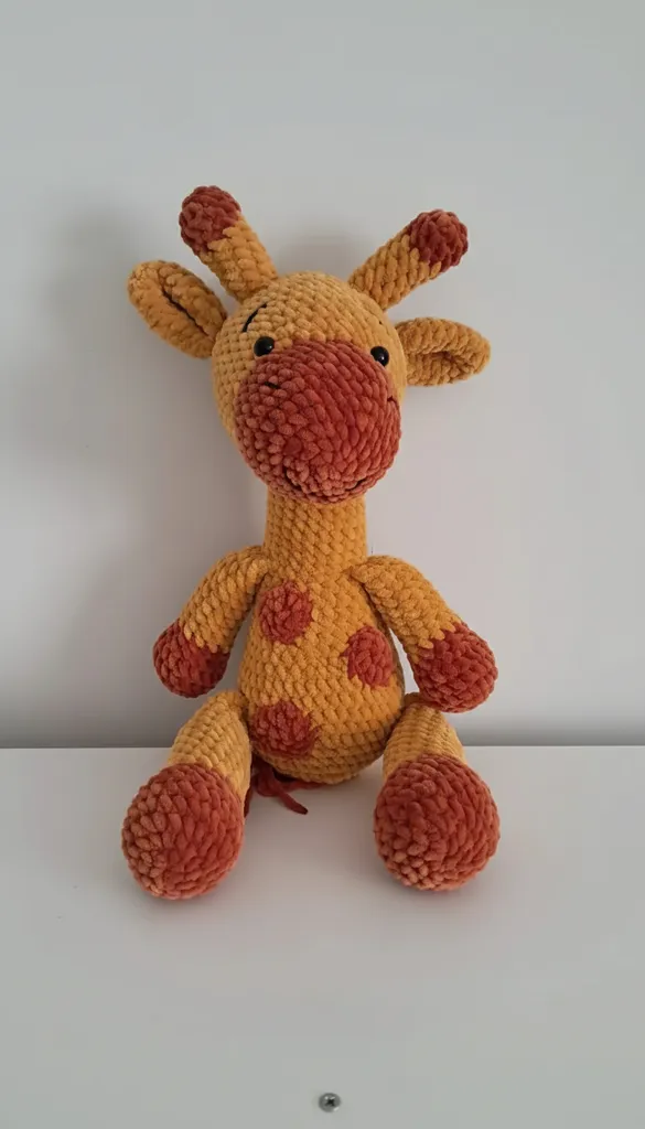 Sarı Zürafa Amigurumi Oyuncak Bebek - Kadife Örgü 40 cm - El Emeği