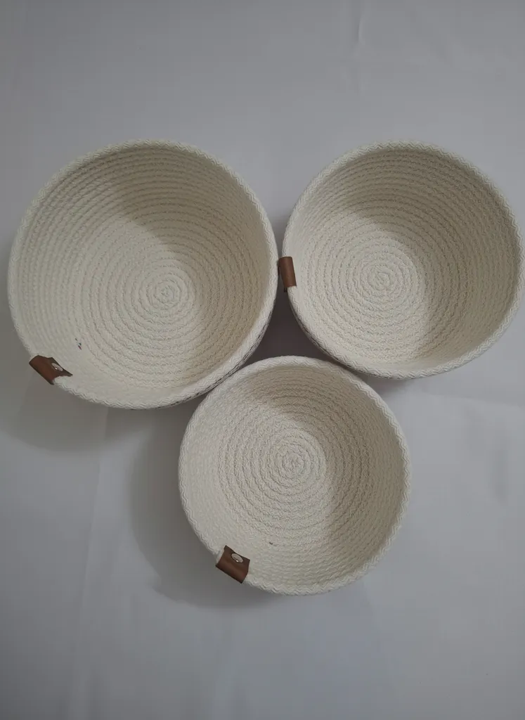 Pamuk İpten Yuvarlak Organizer Sepet - 3 Boy Set (19-17-16 cm)