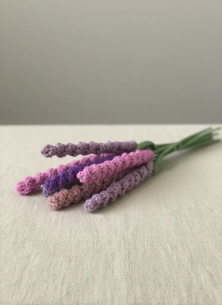 Handmade Purple and Pink Knitted Lavender Flower Bouquet - Vase and Home Decoration
