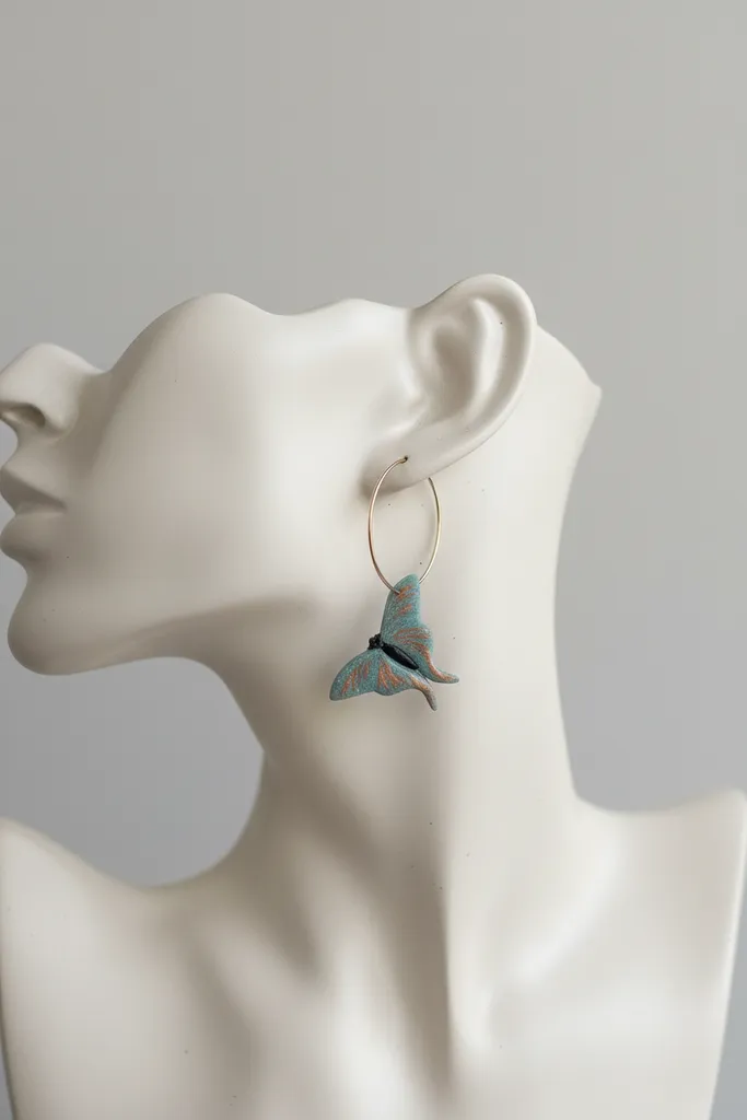 Mavi Kelebek Figürlü Halka Küpe - Işıltılı ve Şık Tasarım