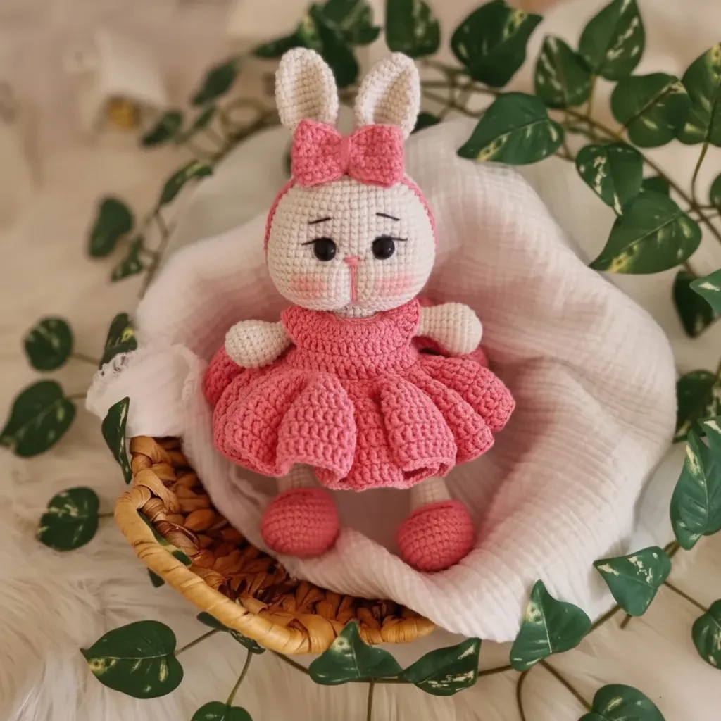 Örgü Oyuncak Tavşan Bebek - Pembe Elbiseli, El Emeği