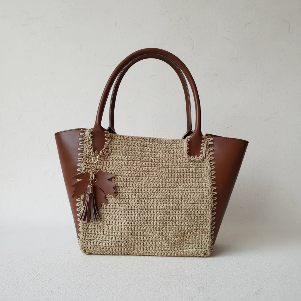 👜 Örgü Detaylı Deri Yan Panelli Kadın Çanta – Şık & Modern El Çantası