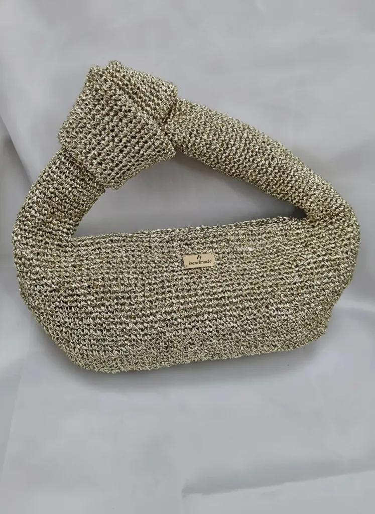Altın Rengi Örgü Simli El Çantası - Özel Tasarım