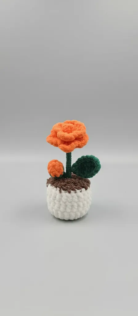 Turuncu Örgü Gül Buketi - Solmayan Dekoratif Çiçek - El Yapımı