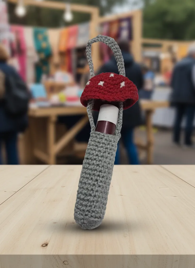 Mantar Tasarımlı Örme Dudak Nemlendirici Kılıfı - El Yapımı