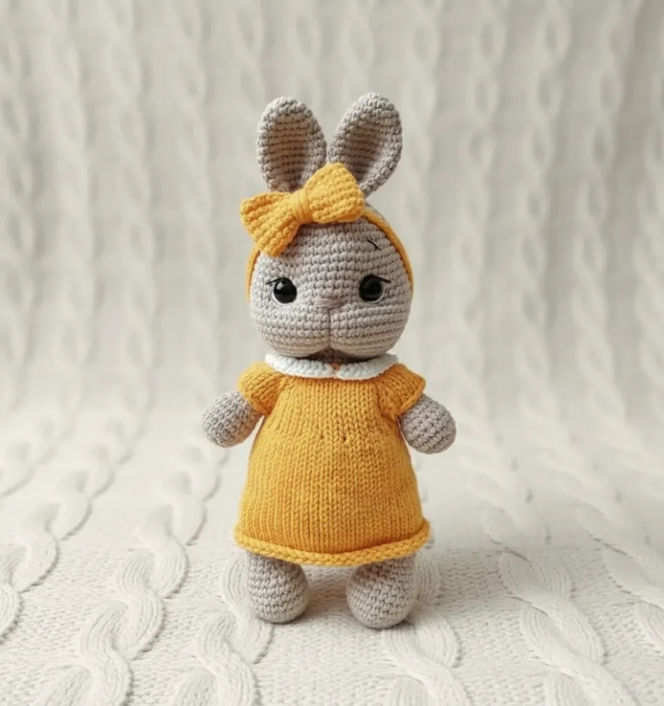 Sarı Elbiseli Amigurumi Tavşan Bebek Oyuncak - El Yapımı Hediyelik