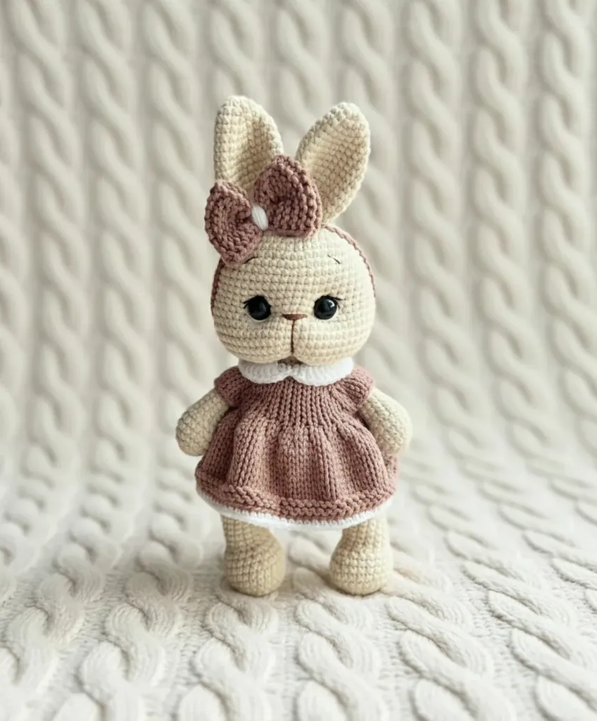 Vizon Elbiseli Amigurumi Oyuncak Tavşan Bebek - El Yapımı