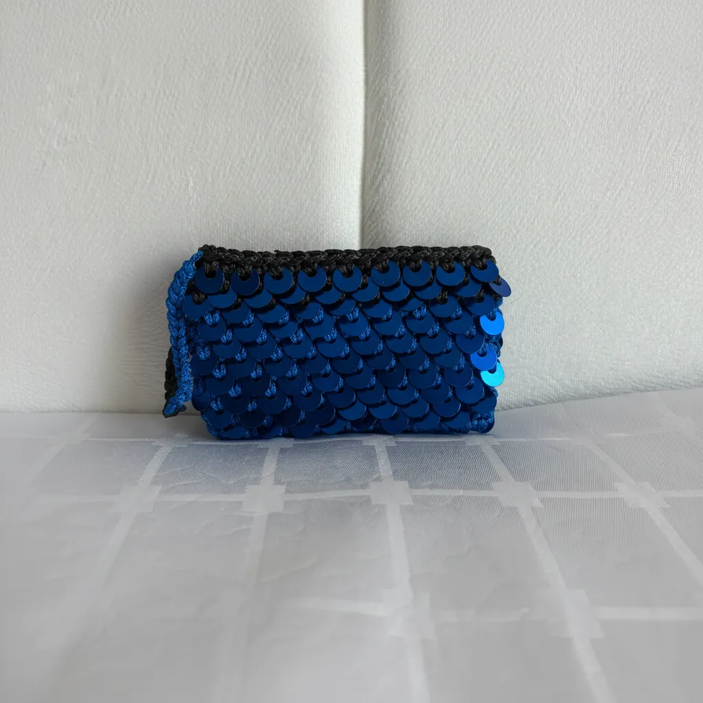 Saks Mavisi Pullu Bozuk Para Cüzdanı - El Emeği Örgü