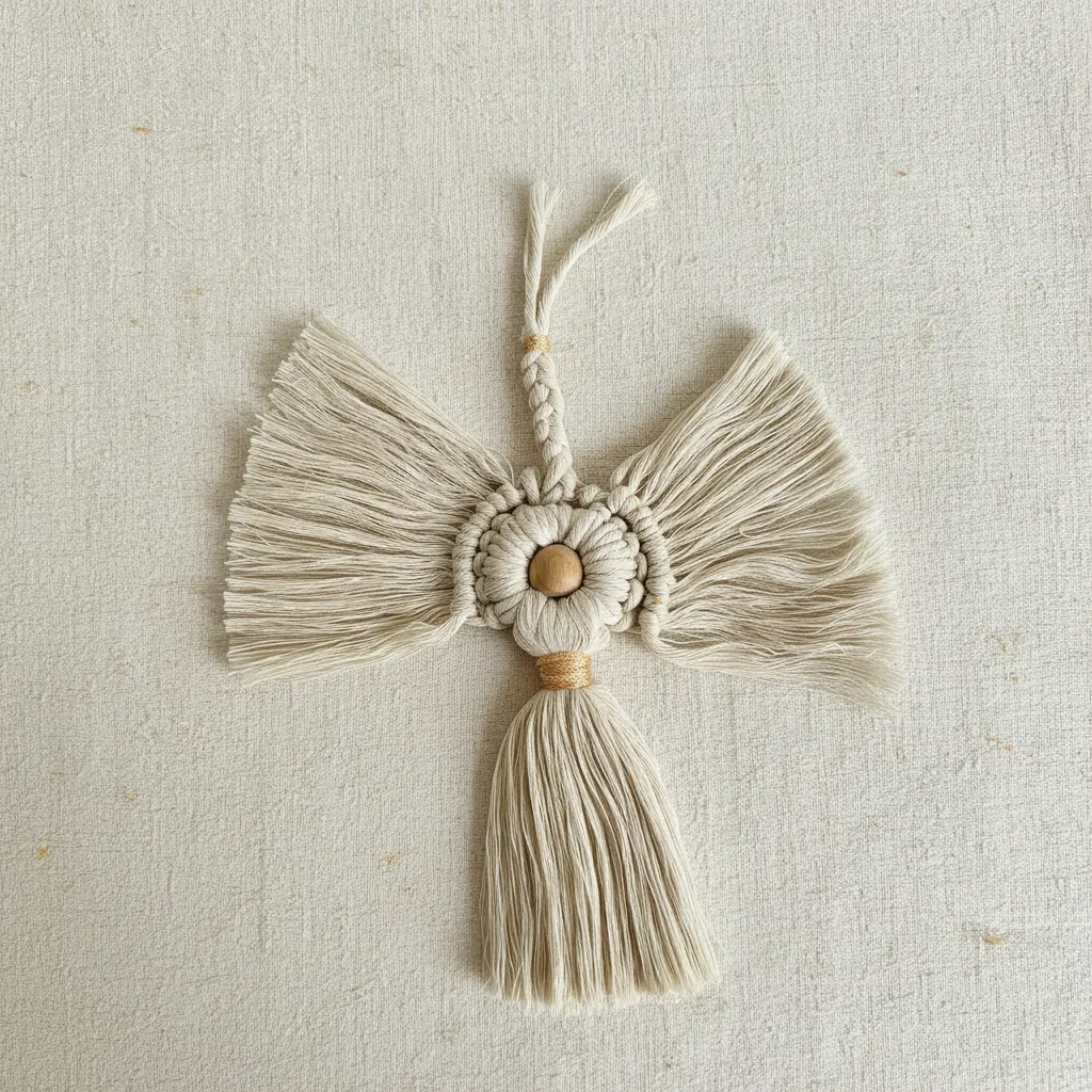 Krem Renkli Pamuk İpliği Makrome Duvar Süsü - El Yapımı