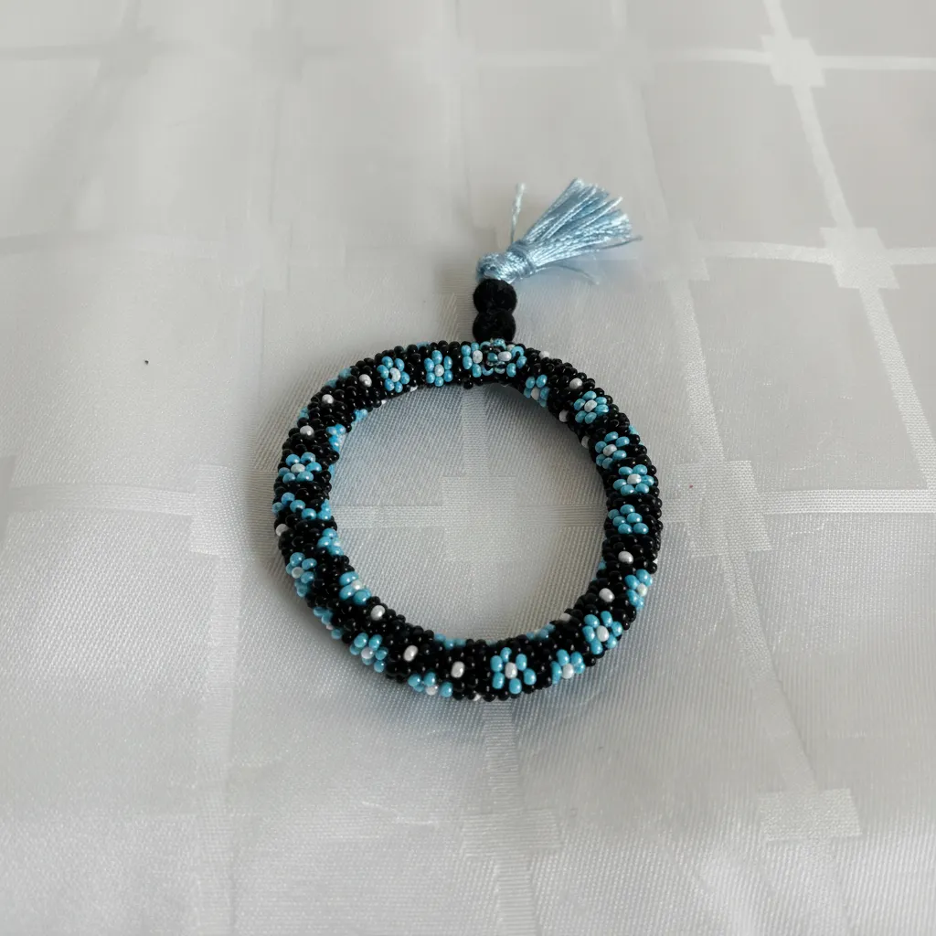 Boncuklu Çocuk Bilekliği - Mavi Çiçek Desenli Hapishane İşi