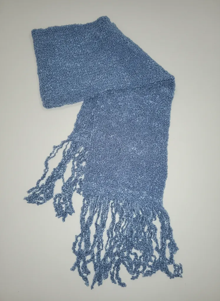 Mavi Örme Atkı - Püsküllü, Yumuşak Dokulu, El Yapımı, 2 Metre