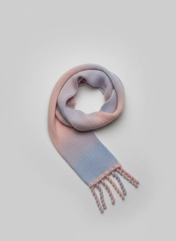 Ebruli ip Örme Atkı - El Yapımı, Şık Tasarım, Püsküllü,