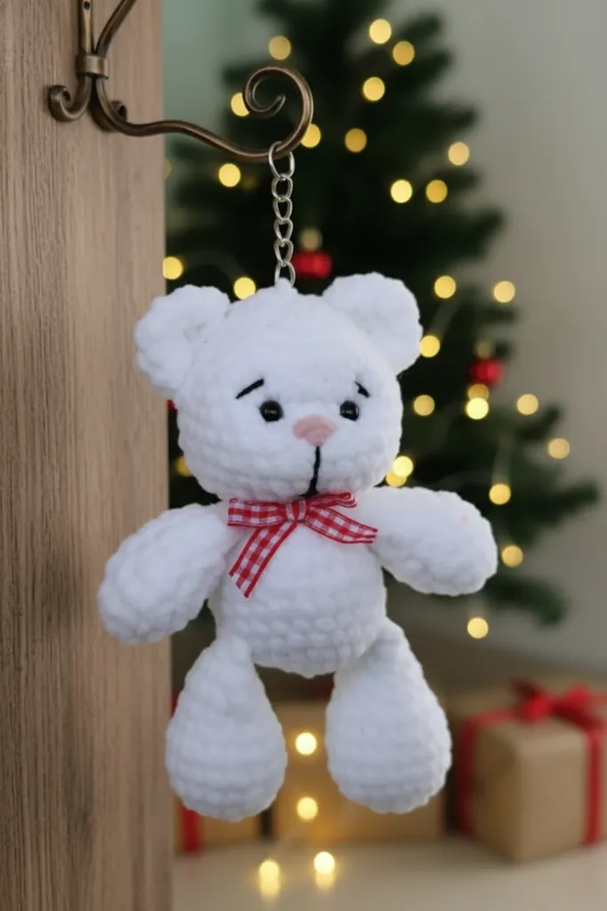 Pofuduk Ayıcık Anahtarlık | Ekose Kurdeleli Çanta Süsü | Yılbaşı Hediyesi