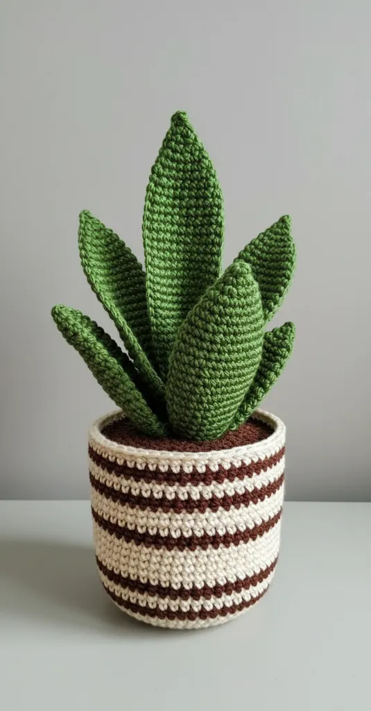 Örme Saksıda Kılıç Çiçeği - Amigurumi Paşa Kılıcı Dekoratif