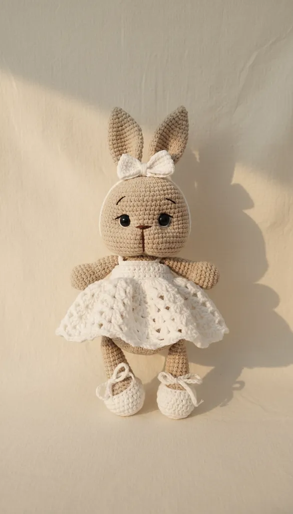 Amigurumi Oyuncak Tavşan - Beyaz Dantelli Elbiseli, El Yapımı