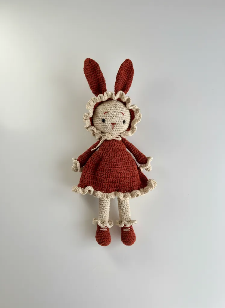 Örgü Oyuncak Tavşan Bebek - Kızıl Kahve El Yapımı Amigurumi