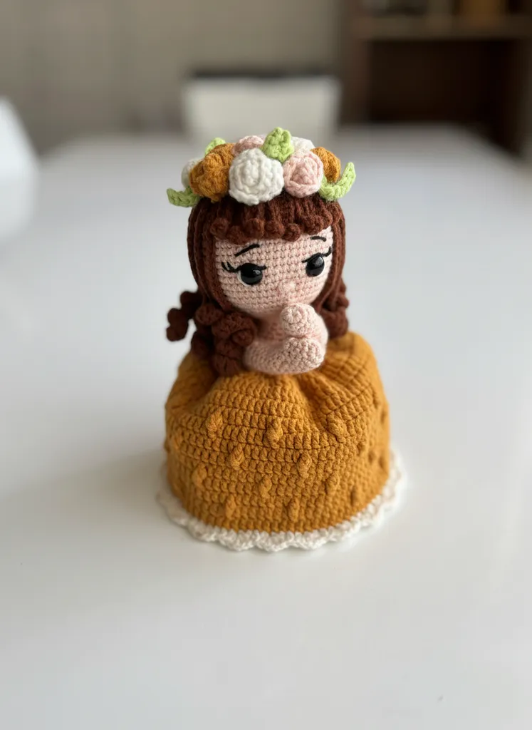 Örgü Oyuncak Bebek - Çiçekli Taçlı Kız Çocuk - El Emeği