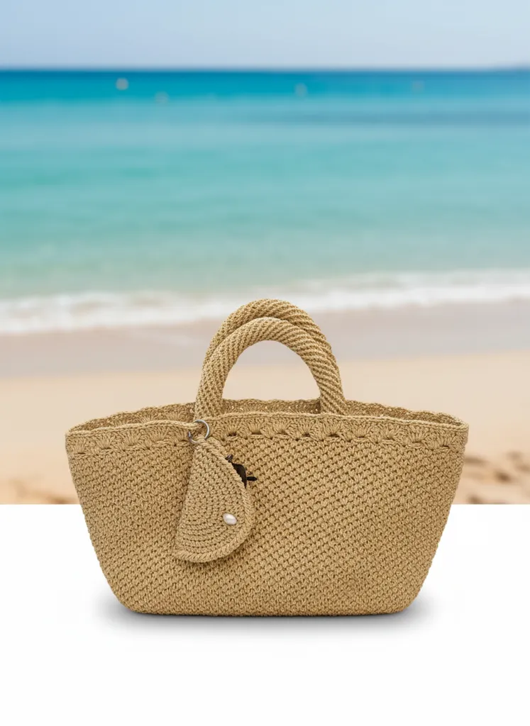 Kağıt İp Örgü Plaj Çantası - Hasır Görünümlü Şık Tasarım