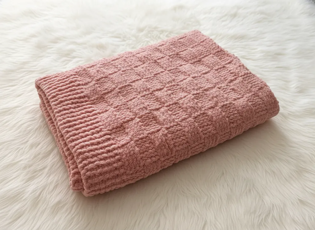 Pembe Alize Vellito İpten Örme Bebek Battaniyesi 90x95 cm - El Emeği