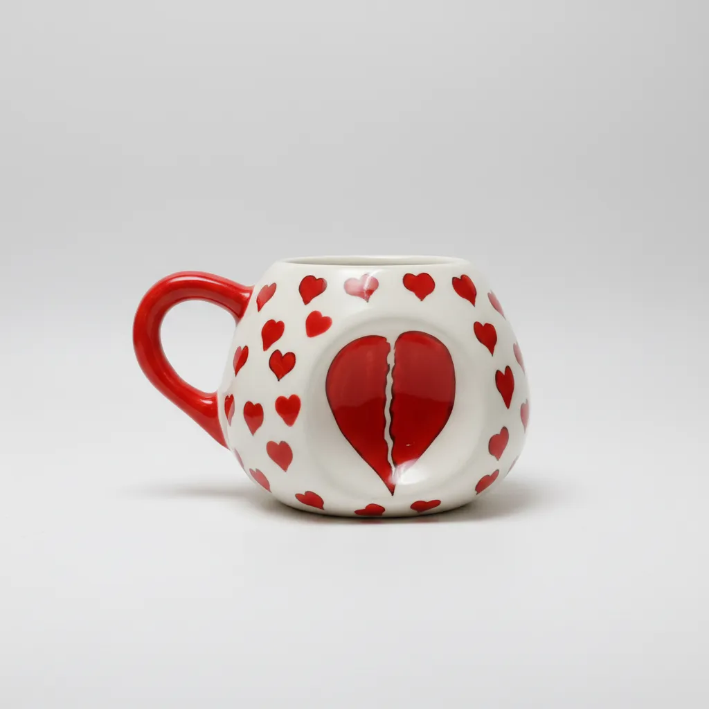 Beyaz Seramik Kalpli Kahve Fincanı - 8cm El Yapımı Hediye