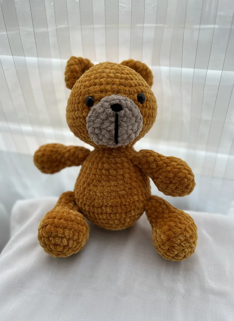 Kadife Dokulu Hardal Rengi Amigurumi Oyuncak Ayıcık - El Emeği
