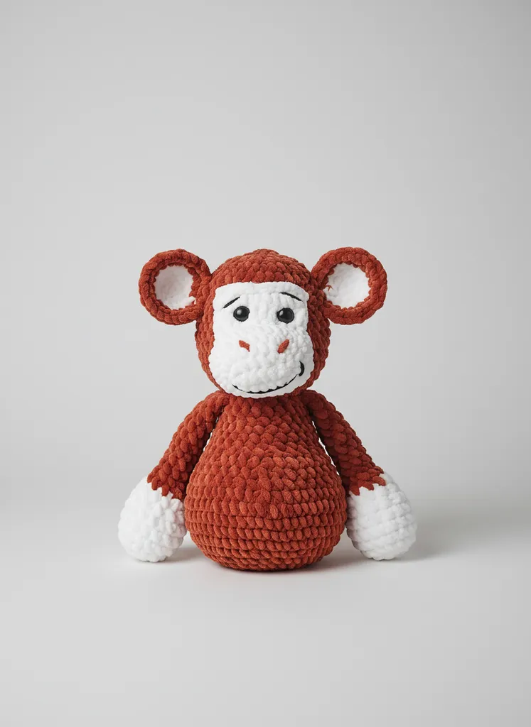 Kahverengi Peluş Örgü Maymun Oyuncak Bebek - El Yapımı Hediye