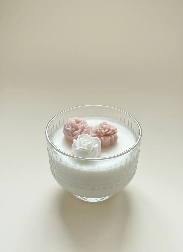 Pembe ve Beyaz Çiçekli Dekoratif Mum - Vanilya Kokulu