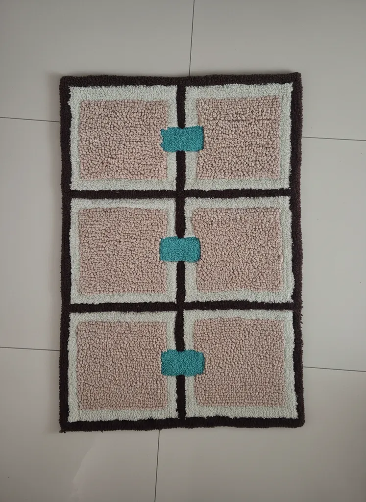 Pamuk ve Akrilik İpten Tufting Kareli Halı Paspas - 60x90 cm