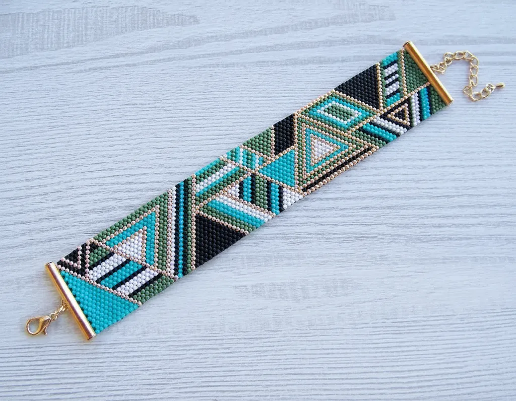Miyuki Boncuklu Geometrik Desenli Bileklik - El Emeği Tasarım