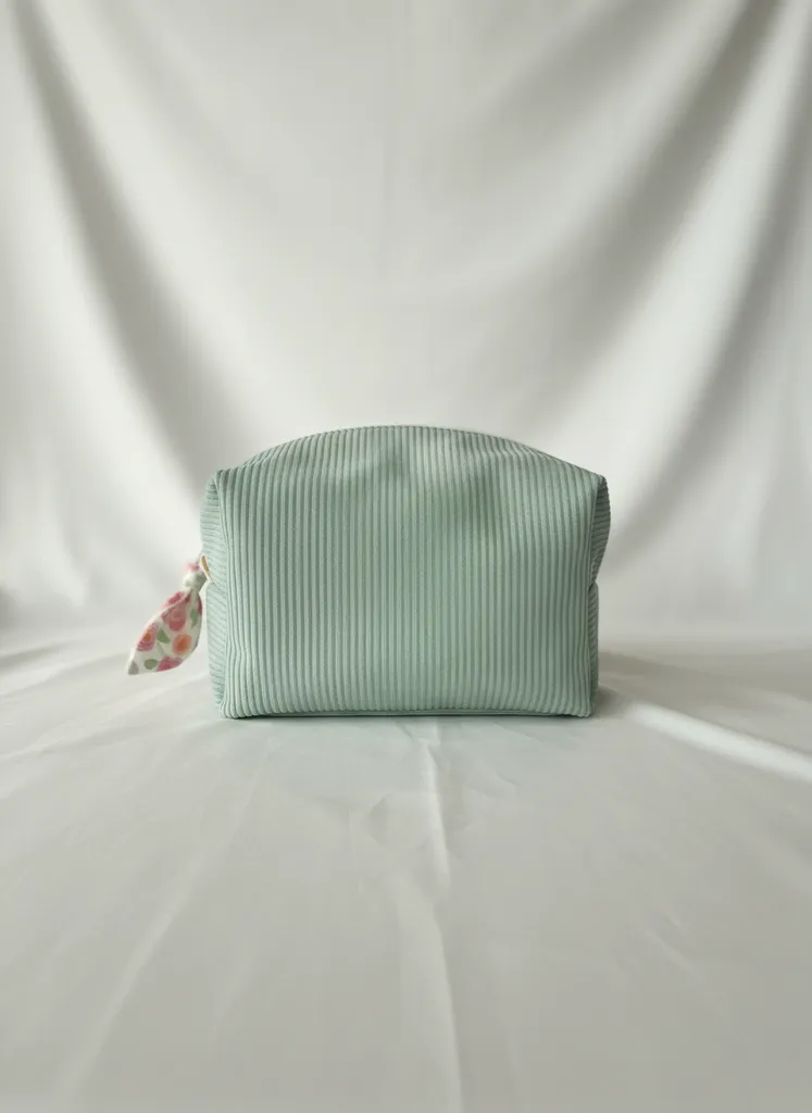 Su Yeşili Ribana Makyaj Çantası - Çiçekli Poplin Detaylı