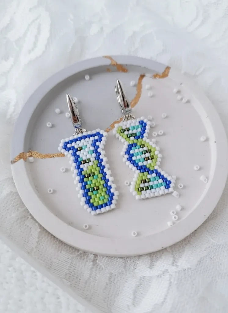 Kimya Temalı Miyuki Boncuk Küpe - Erlenmayer ve DNA Tasarımlı