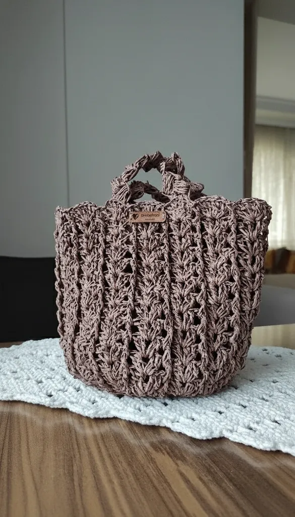 Kahverengi Örme Hasır Çanta - El Yapımı Şık Tasarım