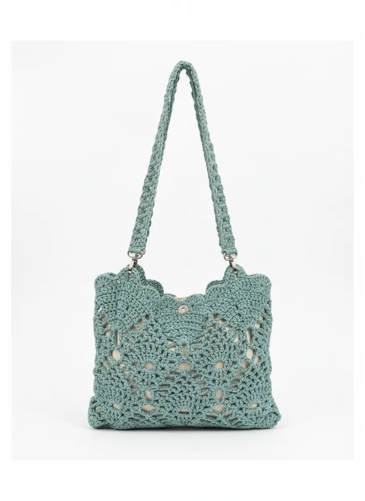 Su Yeşili Örgü Balık Model Omuz Çantası - Astarlı ve Çıtçıtlı