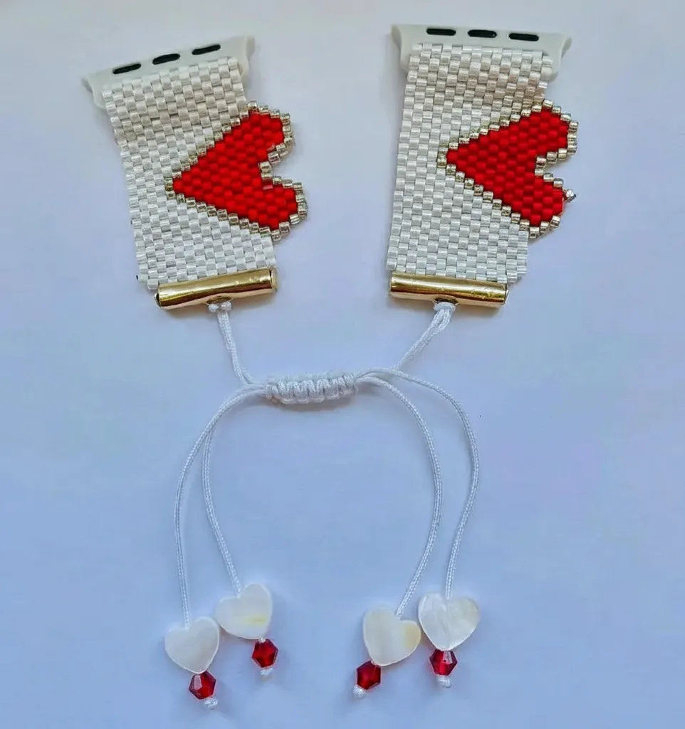 Miyuki Boncuklu Kalpli Akıllı Saat Kordonu - El Emeği Bileklik