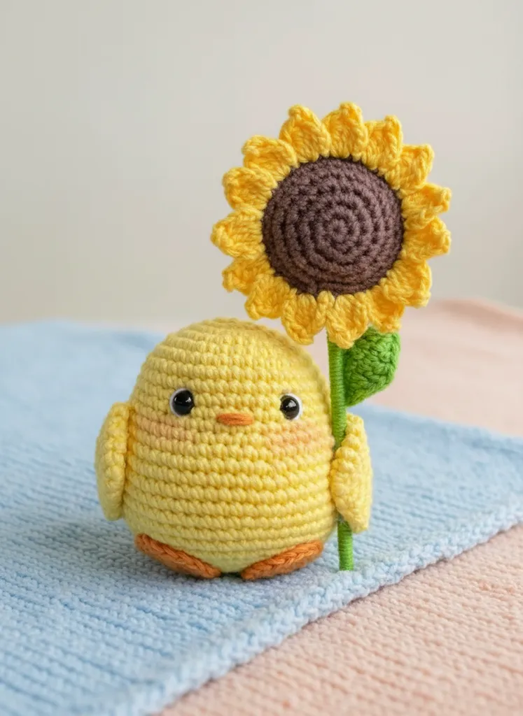 Amigurumi Sarı Civciv ve Ayçiçeği Oyuncak Bebek - Hediyelik
