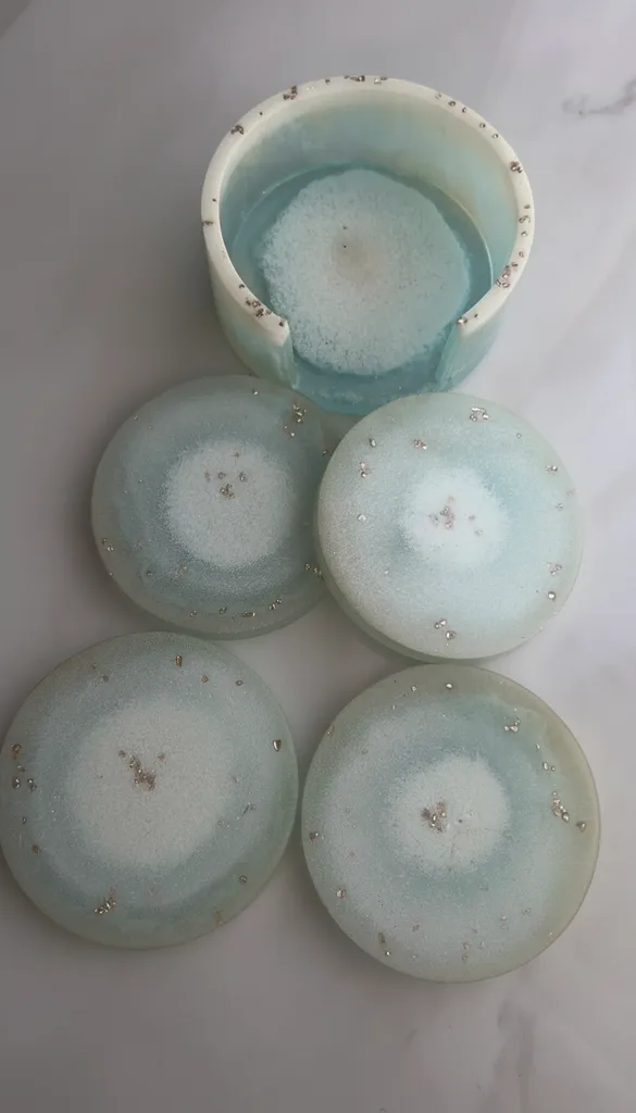 Epoksi Bardak Altlığı Seti - Sabah Denizi Temalı El Yapımı