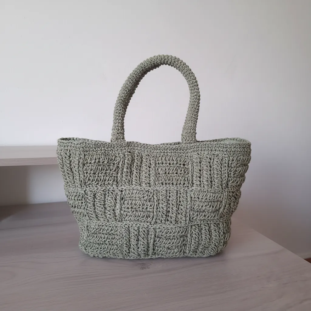 Yeşil Kağıt İp Örgü Çanta - El Emeği Plaj ve Günlük Kullanım