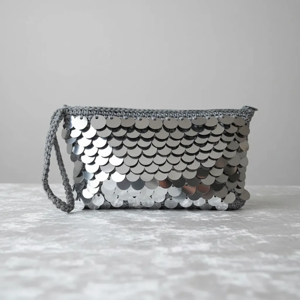 Gümüş Pullu Bilek Çantası - Özel Tasarım, El Yapımı